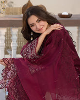 Dhanak-3PC Embroidered Shirt with Organza Embroidered Dupatta V1351W